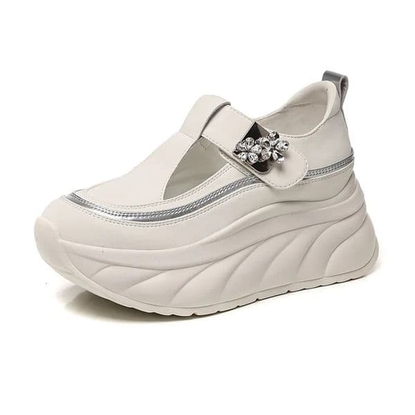 Fujin 8cm Platform Sneakers for Women Casual Shoes Slip on Magic Tape Chunky White Fashion Walking 260615