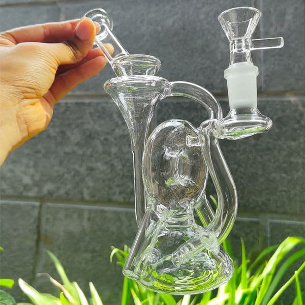 9.8inchs Beaker Glass Bong Recycler Water Pipes Hookahs Thick Glass Smoking Accessory Percolator Water bong With 14mm bowl