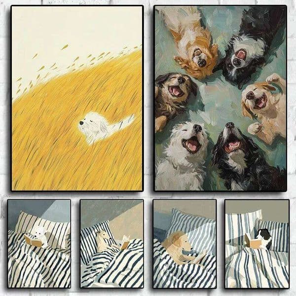 Vintage Greyhound Reading Breezy Dog in Nature Happy Dogs Animal Poster Canvas Painting Wall Art Pictures Home Decor 26L0616