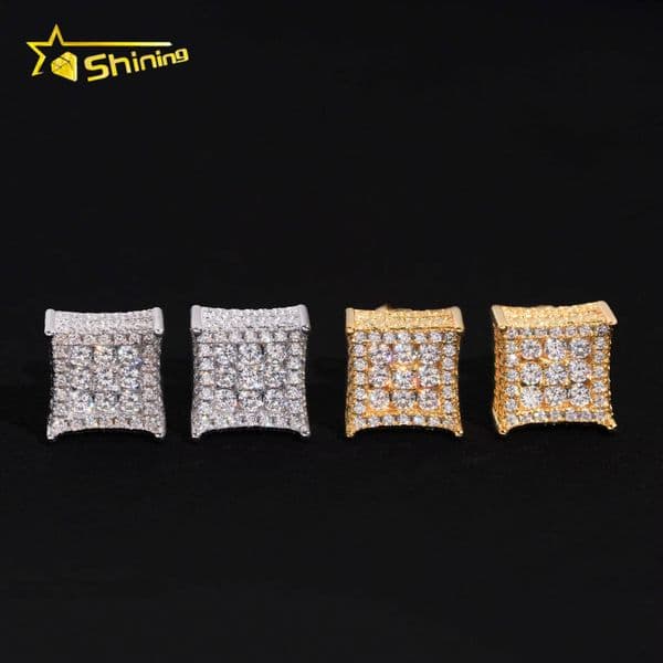 48H Fast Shipping Silver 925 Earrings Men Women Hip Hop Jewelry Gold Plated Iced Out Moissanite Stud Earrings