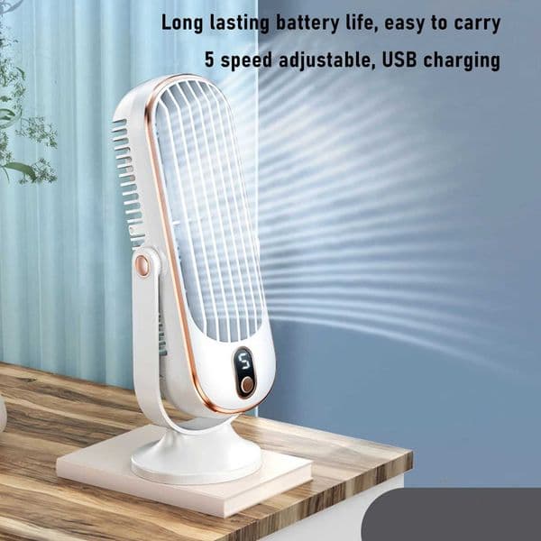 Desk Tower Fan 5 Speeds Brushless Motor USB Rechargeable Portable Desk Fan for Home Office Kitchen Indoor L260616