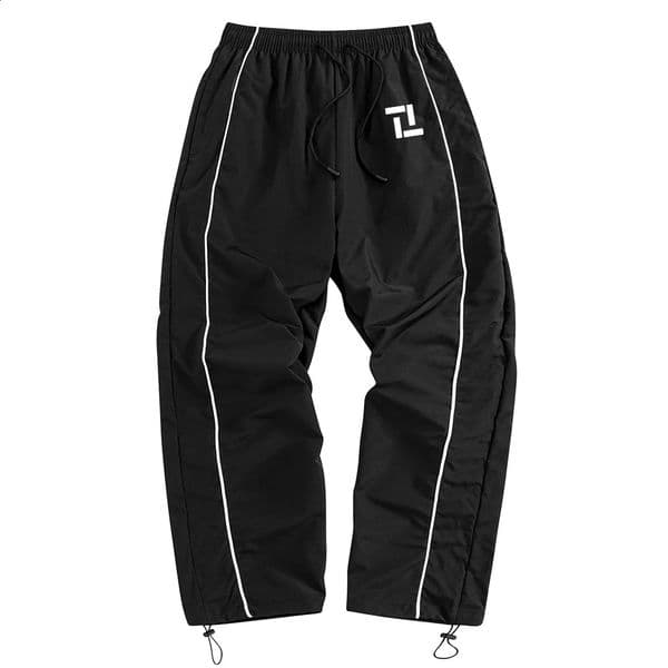 Mens Black Fitness Training Track Pants Track Pants with White Side Stripes Drawstrings Geometric Print Leisure Sports Pants 260616