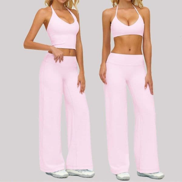 Gym 2PCS Womens Fitness Set Tracksuit Breathable Sports Vest Flared Trousers Suit Push Up Workout Clothing Female Athletic WearR260616