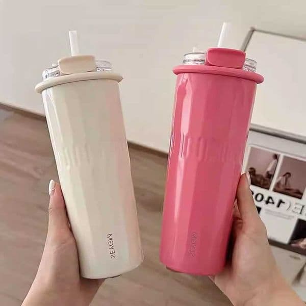 500ml Cute Tumbler Cups With Straw Stainless Steel Thermal Water Bottle Korean Thermos For Hot Ice Coffee Tea Juice Water Cup L260617