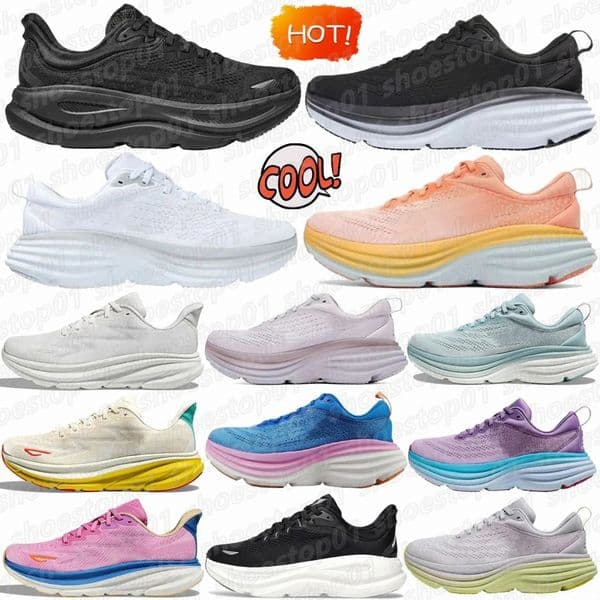 men shoe trainers running mens sneaker women shoes Bondis 8 Clifton 9 Cliftons White eggnog pink Blue Yellow Black Pink Rice White yellow pink white O4AB#