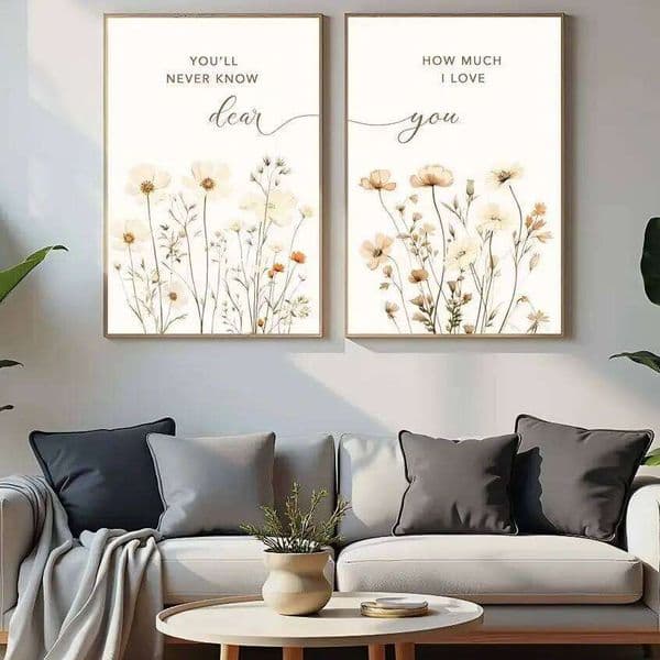 Bible Verse Love Quote Wall Art, Nordic Flower Canvas Painting | Minimalist Poster for Living Room Couples Bedroom Decor 26L0616