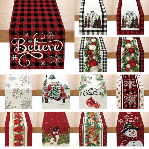 Christmas Table Runner Xmas Linen Table Flag Cover Merry Christmas Decorations For Home Navidad Noel Gifts Snowman Tablecloth L260616