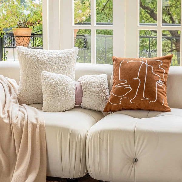 Nordic Luxury Plush Splicing Cushion Cover Brown Geetric Embroidery low Covers Decorative He Decor Sofa low Case J260616