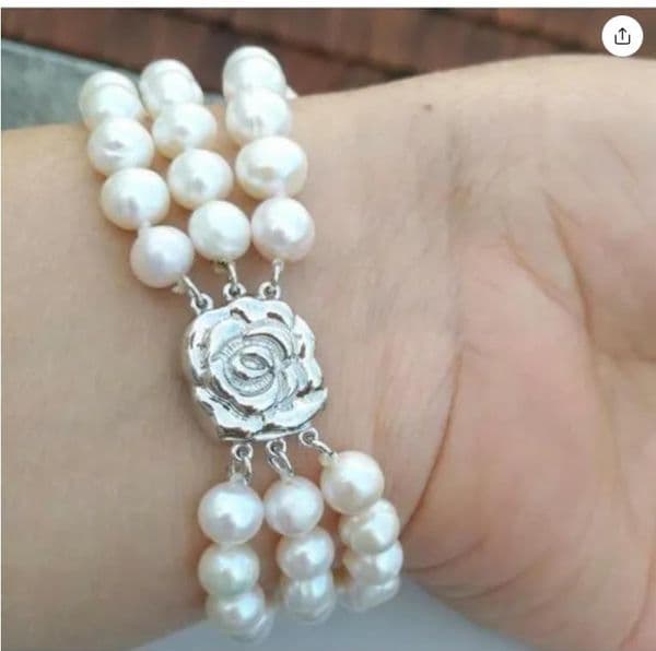 Pearl Necklaces Handmade Triple Strands 6-7mm Round AAA South Sea White Pearl Bracelet 7.5-8" Timeless