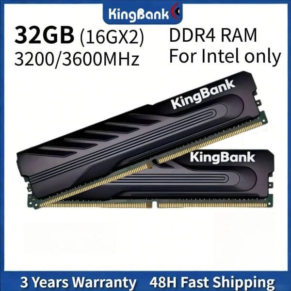 Original KingBank Ram DDR4 16GBX2 3200/3600MHz Hynix Chip Desktop Gaming Memory with Black Heat Sink For Intel only