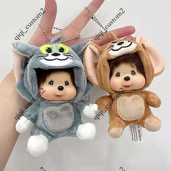 Monchichi Doll Pendant Cute Cartoon Plush Keychain for Couples Women's Bag Charm Backpacks Chain Car Key Ring Party Gift W260612