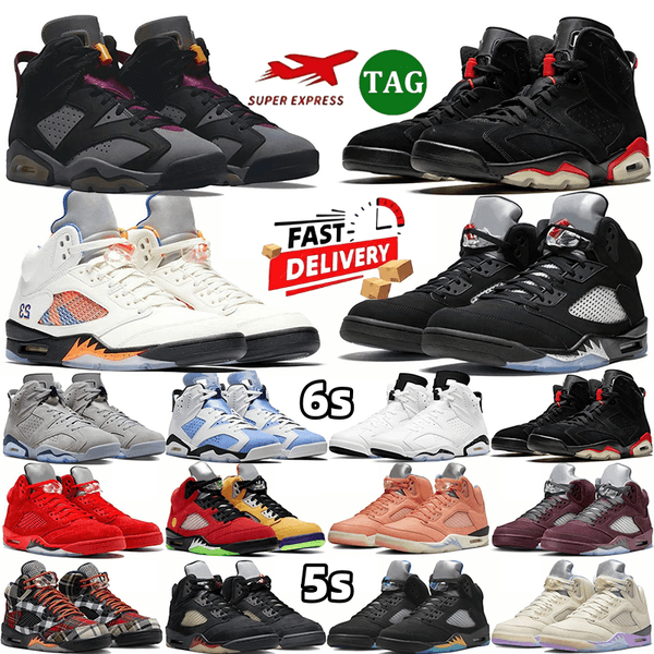 With Box Basketball Shoes 5s 6s Designer shoes Gamma Blue black cat Unc Buleburry thunder Cool Wizards Slim Shady Cardinal Court Grey Pine Trainers Sneakers 36-46