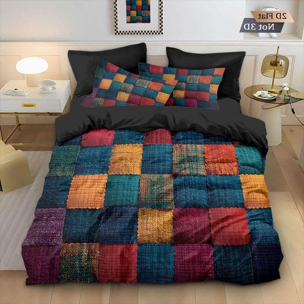 Color 3pcs Block Splicing Printed Coreless Down Duvet Cover Set Multi Size Bedroom Bedding Decoration Machine Washable D260616