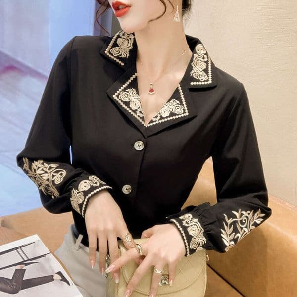 Chiffon Women's Blouse Large Size Embroidery Shirt Summer Elegant Long Sleeves Loose Korean Style Top Female Clothing Women's Top