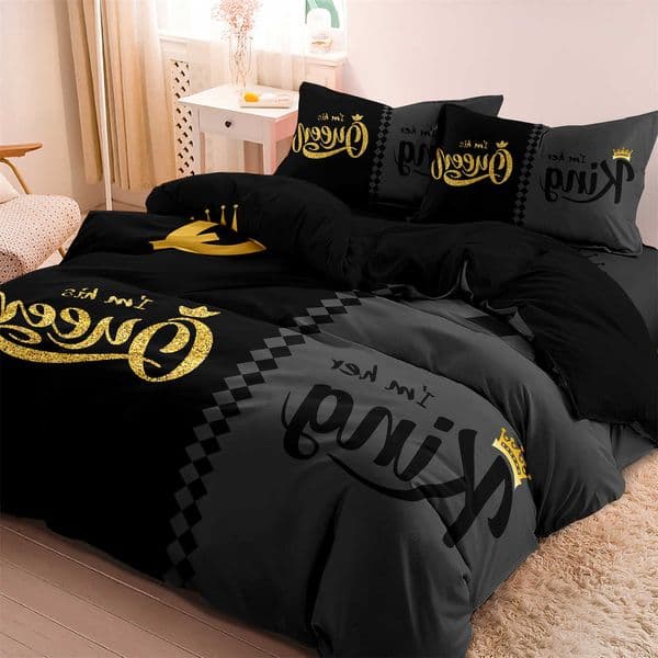 Fashionable 3pcs Black Gray Queen King Crown Printed Bedding Set Duvet Cover Soft Comfortable And Breathable Bedroom Hotel D260616