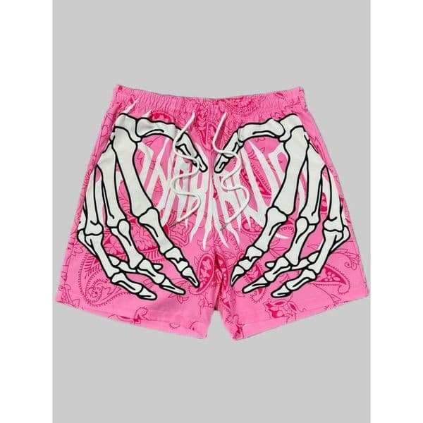 Fashion Men's 3D Skeleton Hand Printed Sports Breathable Oversize Beach Shorts Casual Swim Trunks Men Summer Clothing