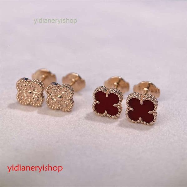 designer earring vanes cleef Four-Leaf Clover Earrings Thick Gold Plated Precision Mother-of-Pearl Inlaid with Diamonds Laser Mini Size
