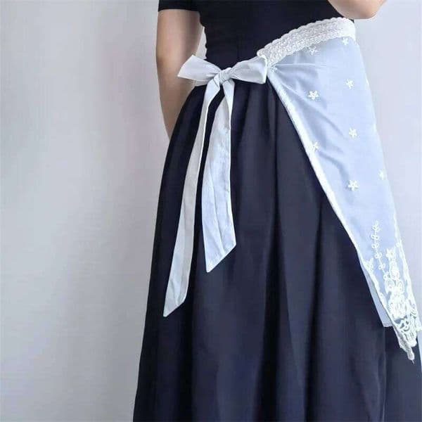 White Lace Half Embroidered Waterproof Kitchen Waist Apron for Women Home Restaurant