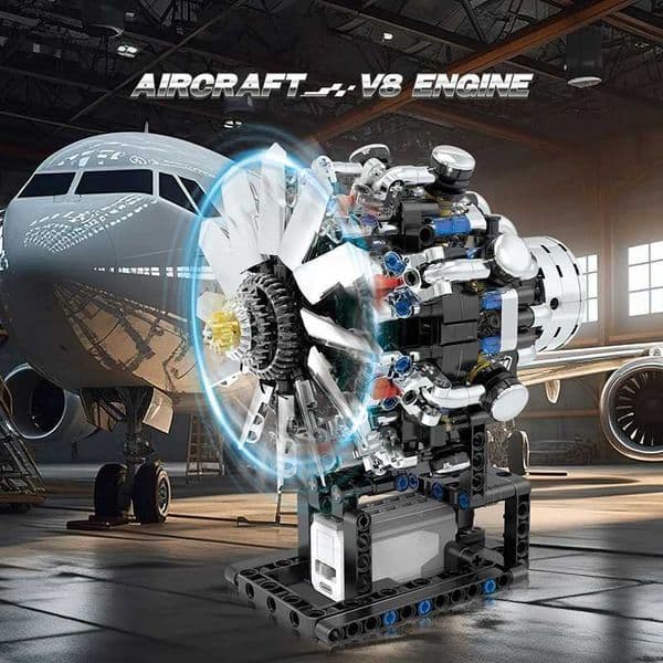 Aircraft V8 Engine Motorized Simulation Model Electrically Drive Technical Blocks DIY Building Toys Gifts Adult Bricks Sets J260617