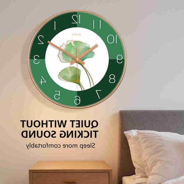 Green Ginkgo Leaf Wall Clock Black or Rose Golden Frame Modern Minimst Easy to Read Clock for Living Room Bedroom Home Decor D260617