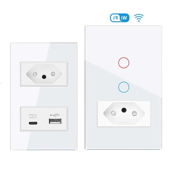 20A 10A SRAN 118 White Brazil Standard Glass Type C Socket Usb Tuya Touch Switch with Socket Smart Switch with Regular SocketR260617
