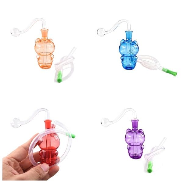 Cheap Travel Portable Colorful Glass Oil Burner bong Pipe Hookahs MIni Thick Heady Water bongs pipes for smoking with silicone hose straw