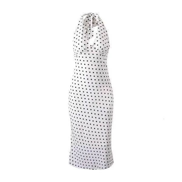 2024 Summer New Womens French European and American Wave Point Sleeveless Hanging Neck Printed Temperament Strap Dress J260617