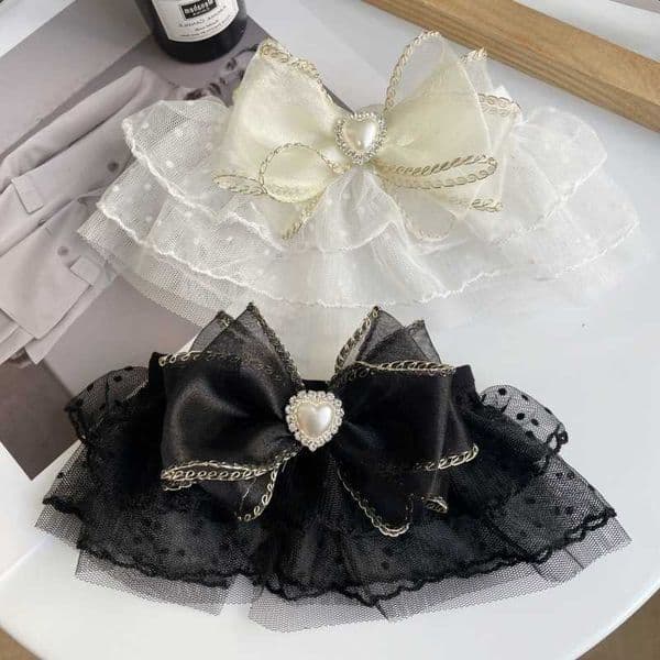 Spring Bow Mesh Pet Pet Scarf Sweet Collar Pearl Studded Diamond Bow Tie Decoration Dog Accessories for Small Dogs R260617