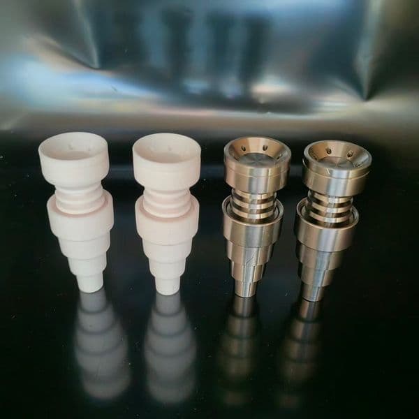 6 Holes M/F Ceramic titanium nail 6 in 1 Domeless Nail With 10mm 14mm 18mm For Glass Smoking Water Bong