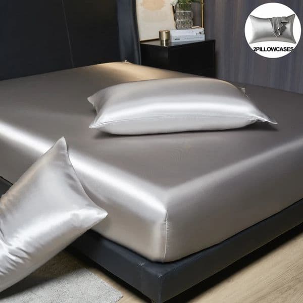 y Satin Fitted Sheet Set - 35cm Height KingQueen Size Includes 2 Pillowcases Timeless Elegance for Discerning Sleep 260617