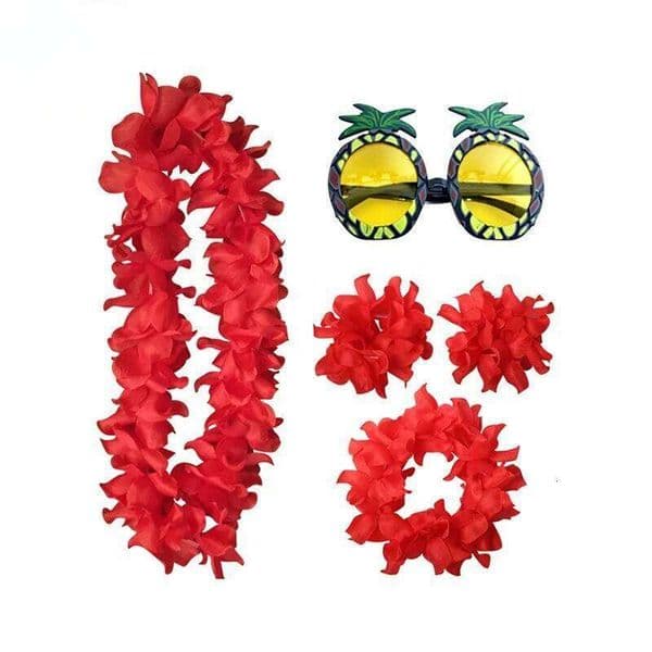 Hawaiian Party Set 4PCS Flower Lei Pineapple Glasses Costume Accessories for Themed Events