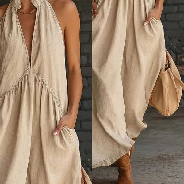 New Fashion Sleeveless Maxi Dresses for Women 2026 Summer Casual Off The Shoulder Solid Color V-neck Long Dress Elegant Vestidos L260529