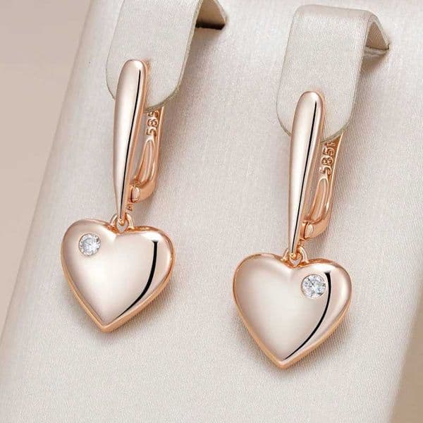 Kinel Hot Luxury Heart Drop Earrings for Women Natural Zircon With 585 Rose Gold Color Modern Party Wedding Daily Fine JewelryT260617