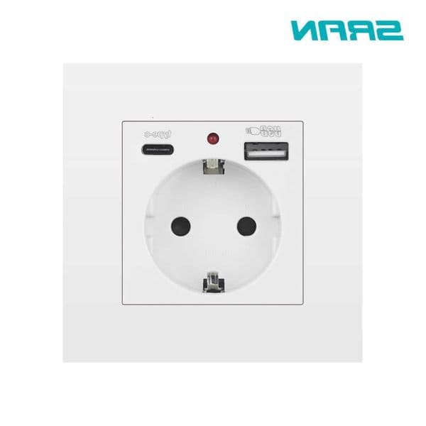 Power Socket Socket With EU Usb Charging Port and Type c 21A 16A Gray PC Panel 86mm86mm Russia Spain Wall Socket SRANR260617