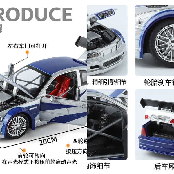 BMW M3 GTR E46 124 Performance Road Racing Alloy Metal Diecast Model Car Home Trendy Desktop Display Ornament Birthday Gifts L260617