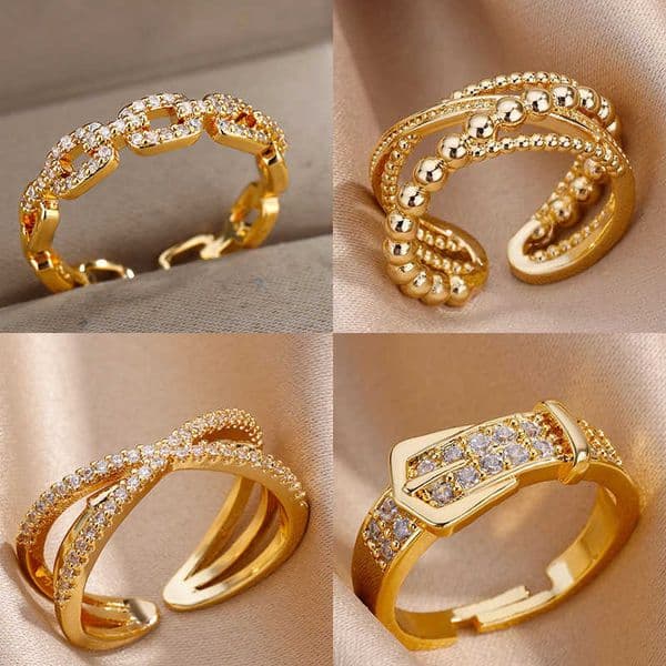 For Belt Rings Stainless Steel Women Zircon Adjustable Belt Finger Ring Femme Geometric Wedding Aesthetic Jewerly Gift anillos M260617