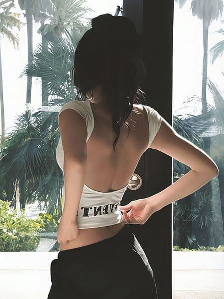 2026 new Cap Sleeve Letter Print Backless Crop Top Low Back Slim Fit Y2K Hot Girl Streetwear Daily Casual Going Out Vest