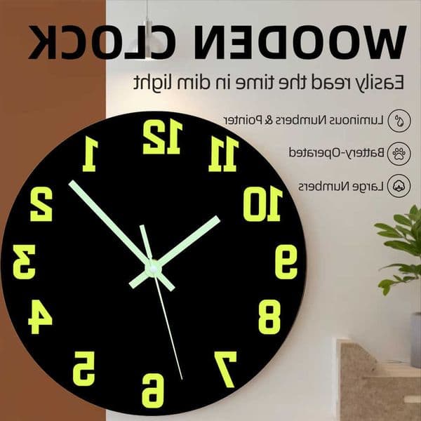 Luminous 1PC Wall Clock Wooden Fashion Clock Silent Light in Dark Night With No Ticking Bedroom Wall Clock 8/10/12 Inch D260617