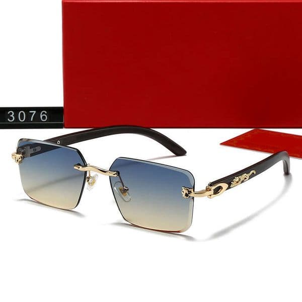 Women Men Sunglasses Lunette Cartireliness Glasses Personality Street Photography Trendy Leopard Wood Grain Leg Rimless Square Frame 3076