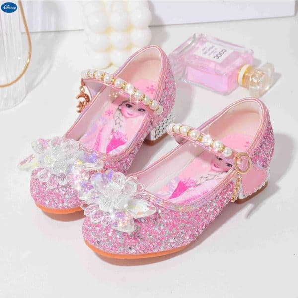 Disney Elsa Princess Shoes Spring and Autumn New Crystal Shoes Blue Girls Single Shoes for Fashion Show Performance High Heels Childrens Leather Shoes L260618DIUY