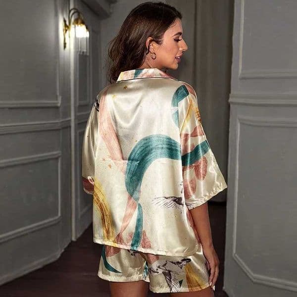 Silk Pajamas Ice Womens Fashion Casual Short Sleeved Shorts Two-piece Thin Suit Loose Cardigan Home Clothes Pyjamas J260618