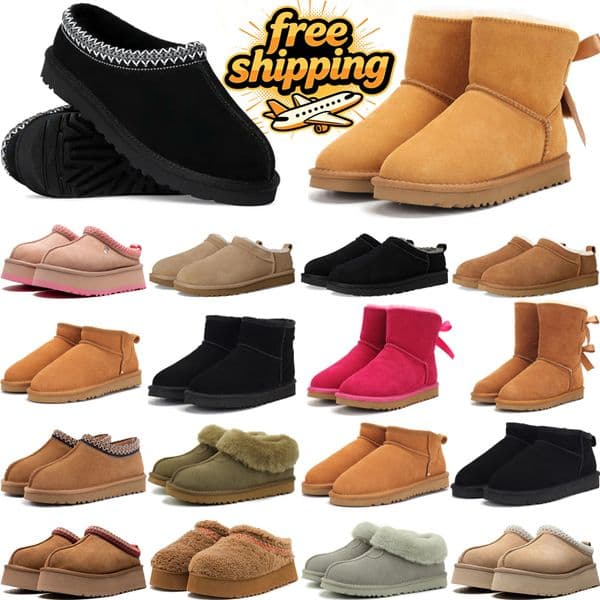 designer boots uggswoman tasman slippers tazz platform winter women booties snow boot ankle short bow mini fur Dusted Cocoa Luxury black khaki pink red shoe