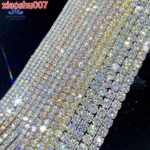 In Stock Moissanite Tennis Chain and Bracelet 2mm to 65mm Diamond Necklace 925 Sterling Silver Chain for Hip Hop Men Women
