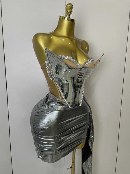 Sexy 2025 Sequin Sparkly Gold Top Two Pieces Set Women Celebrate Party Birthday NightClub Performance Dancer Show Stage Outfit L2606171