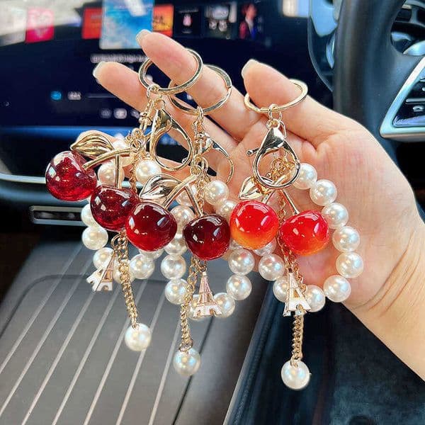 Pearl New String Fashion Acrylic Cherry Car Keychain High-End Bag Pendant L26