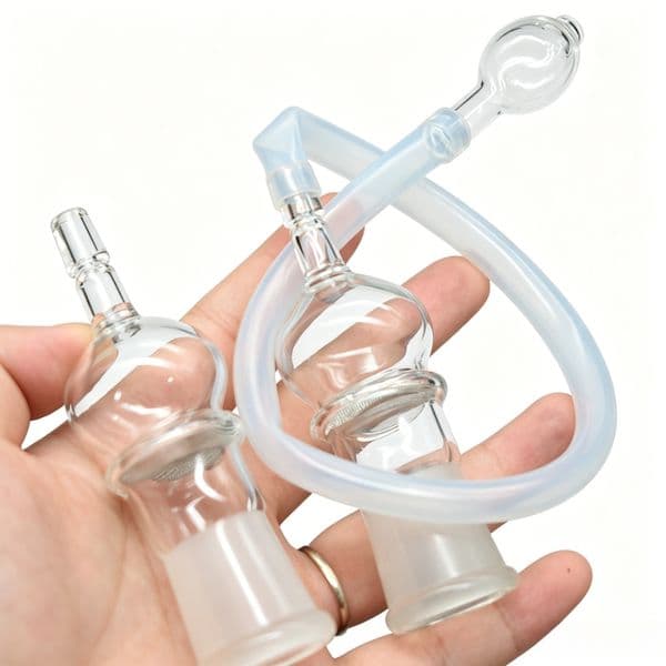 Thick heady Clear Glass Aroma Tube L Sharp 14MM/18MM Female Glass smoking adapter Glass Elbow Adapter with Silicone hose for water bongs hookah