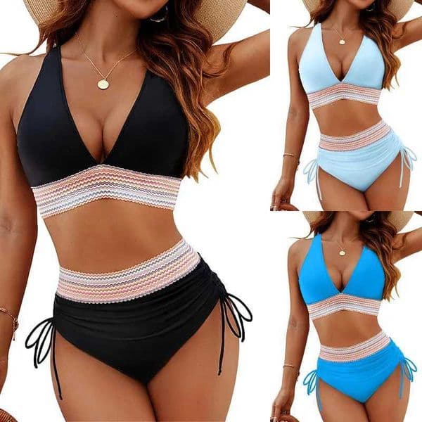 2026 Womens Shoulder High Waist Split Bikini Swimwear Swimsuit Set with Chest Cushion and Adjustable Shoulder Straps M260618