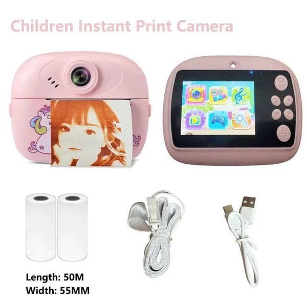 1PC Kids Instant Print Digital Camera Photo Label Thermal Print Camera for Girl Boys Birthday Gifts With 2 Rolls Printer Paper L260618155E