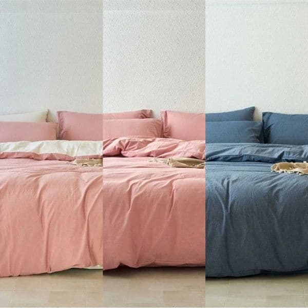 100 Washed Cotton Yarn-Dyed Premium 4-Piece Duvet Set 1 Duvet Cover 2 Pillowcases 1 sheet Ultra-Soft Bedding Set L260618