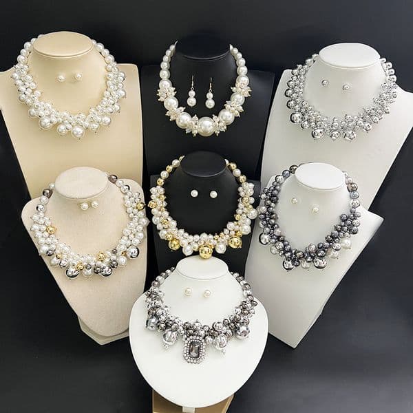 Faux Pearl Short Necklace Exaggerated Choker Necklace Exquisite Banquet Accessory Set